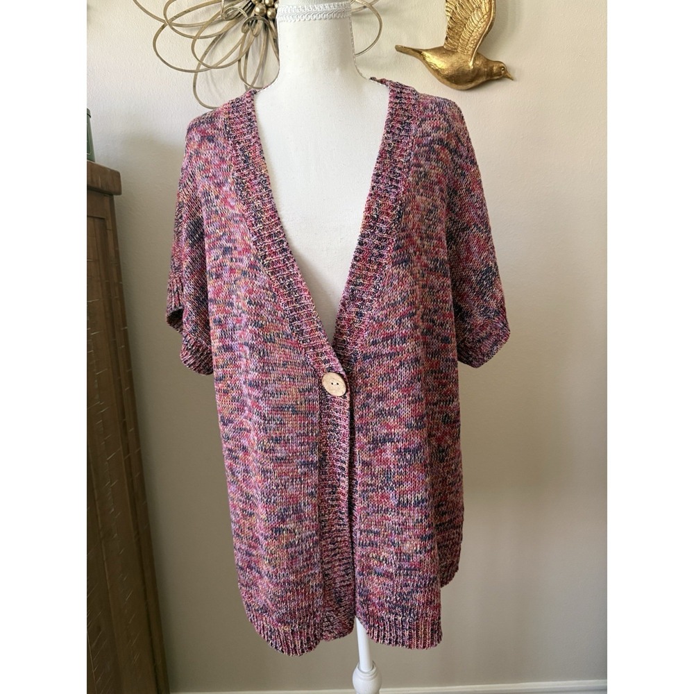 Coldwater Creek Marled Knit One Button Cardigan Sweater Short Sleeve Women's‎ L